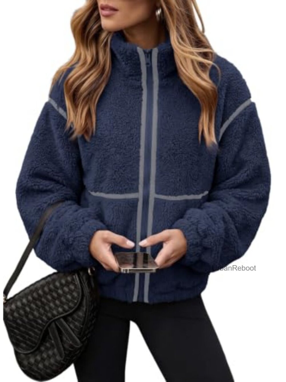 Fleece Zip Jacket Cropped Sherpa Winter Coat Casual Zip Up Outwear with Pockets
